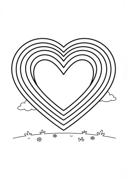 Voir le coloriage Arc-en-ciel en forme de coeur dans le ciel