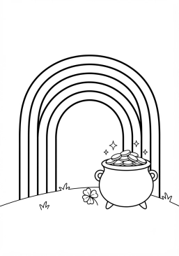 Voir le coloriage Pot d'or magique au pied de l'arc-en-ciel