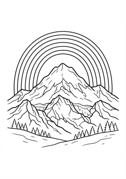 Voir le coloriage Arc-en-ciel couronnant une montagne enneigée