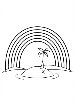 Voir le coloriage Arc-en-ciel au-dessus d'une île déserte