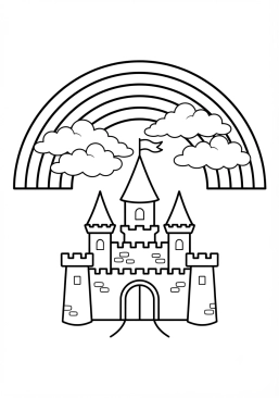 Voir le coloriage Arc-en-ciel au-dessus d'un château de contes de fées