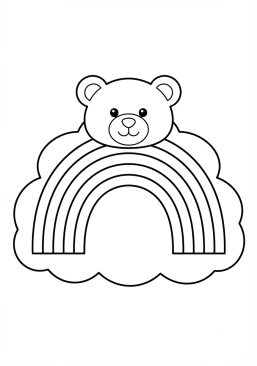 Voir le coloriage Arc-en-ciel traversant un nuage en forme d'ourson
