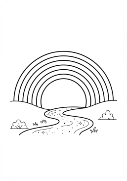 Voir le coloriage Arc-en-ciel enjambant une rivière scintillante