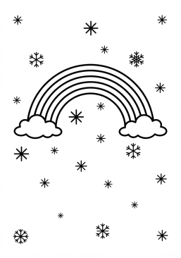 Voir le coloriage Arc-en-ciel avec des flocons de neige scintillants