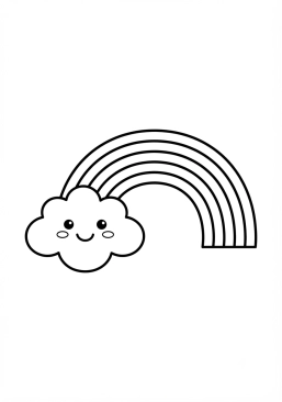 Voir le coloriage Petit nuage souriant avec un arc-en-ciel sortant