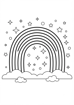 Voir le coloriage Arc-en-ciel étincelant dans un ciel étoilé