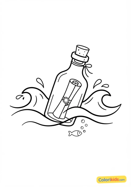 Coloriage à imprimer : bouteille à la mer contenant un message mystérieux