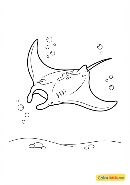 Coloriage à imprimer : raie manta glissant doucement avec élégance dans l'eau