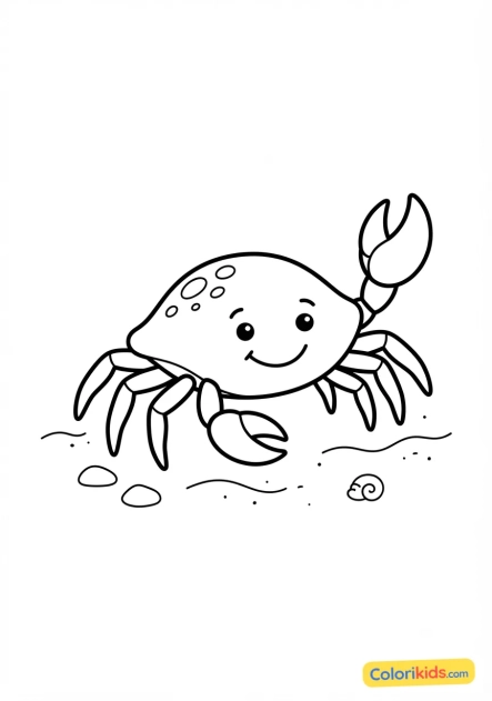 Coloriage à imprimer : crabe rouge souriant marchant sur le sable chaud
