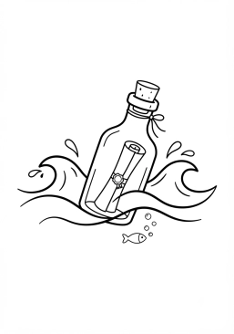 Voir le coloriage Bouteille à la mer contenant un message mystérieux