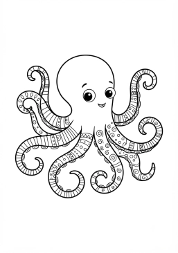 Voir le coloriage Pieuvre curieuse avec ses longs tentacules colorés