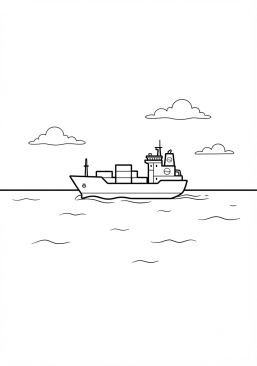 Voir le coloriage Gros cargo lointain naviguant à l'horizon de l'océan