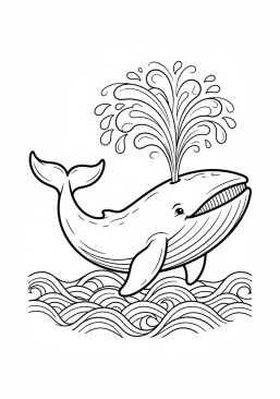 Voir le coloriage Baleine majestueuse soufflant un jet d'eau dans l'océan