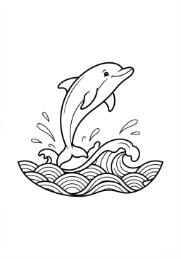 Voir le coloriage Dauphin joueur sautant hors des vagues turquoise