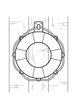 Voir le coloriage Bouée de sauvetage rouge et blanche accrochée à un mur