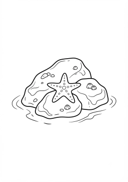 Voir le coloriage Petite étoile de mer reposant sur les rochers mouillés
