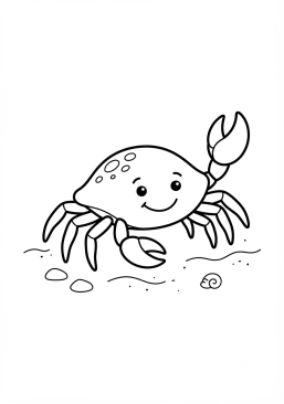 Voir le coloriage Crabe rouge souriant marchant sur le sable chaud
