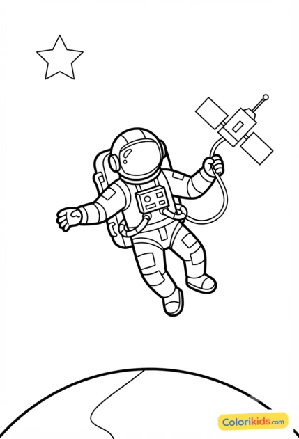 Coloriage à imprimer : astronaute en sortie extravéhiculaire