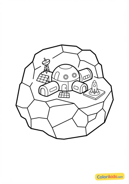 Coloriage à imprimer : base spatiale sur un astéroïde
