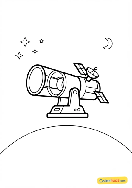 Coloriage à imprimer : télescope spatial en orbite