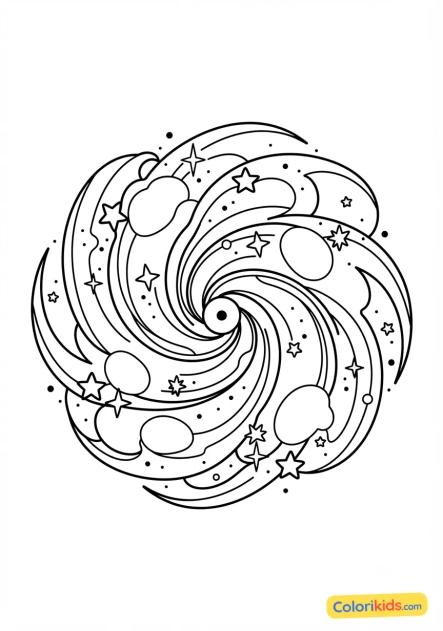 Coloriage à imprimer : poussière d'étoiles tourbillonnante