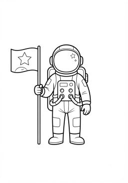 Coloriage Astronaute tenant un drapeau