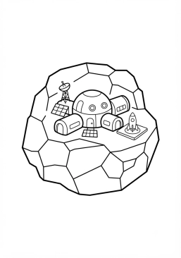 Coloriage Base spatiale sur un astéroïde