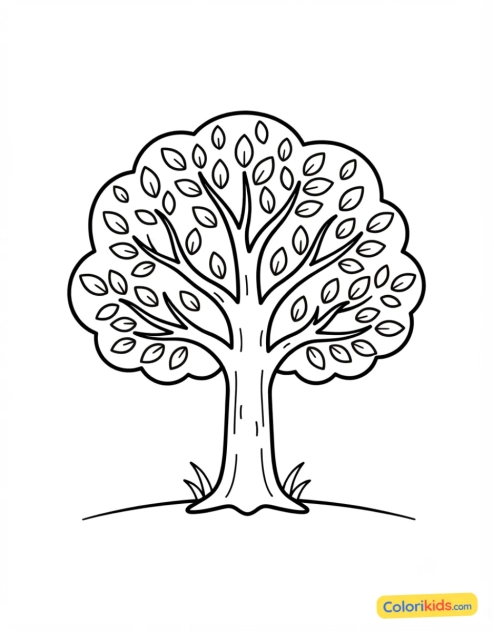 Coloriage à imprimer : arbre en automne avec des feuilles orange
