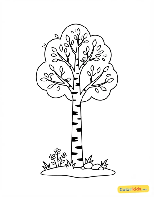 Coloriage à imprimer : bouleau avec son écorce blanche