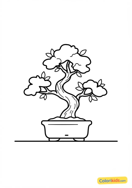 Coloriage à imprimer : bonsaï dans un petit pot