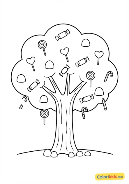 Coloriage à imprimer : arbre à bonbons ou à friandises