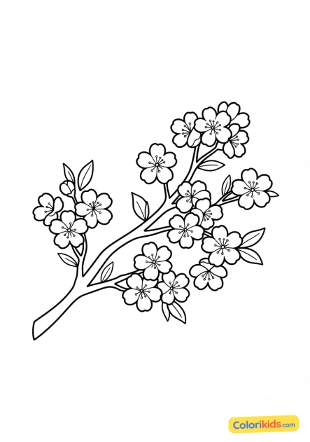 Coloriage à imprimer : cerisier en fleurs (Sakura)