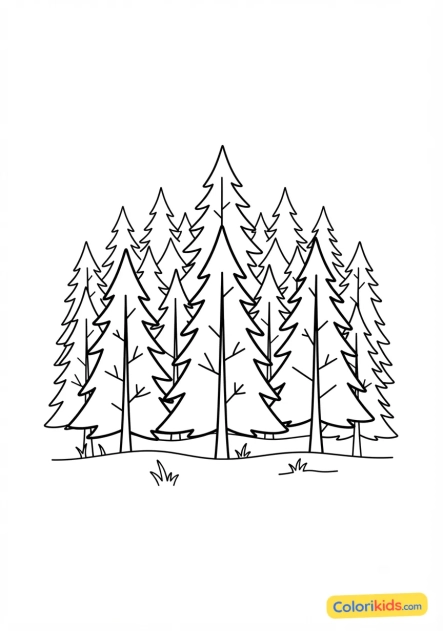 Coloriage à imprimer : forêt dense de pins