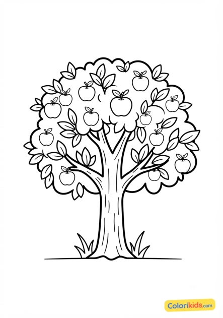 Coloriage à imprimer : arbre fruitier avec des pommes