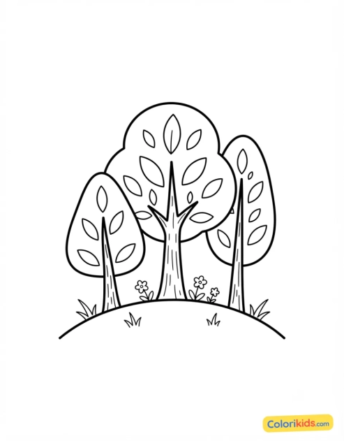 Coloriage à imprimer : petit bosquet d'arbres