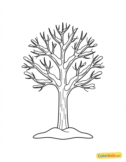 Coloriage à imprimer : arbre sous la neige en hiver