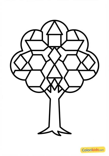 Coloriage à imprimer : arbre stylisé avec des motifs géométriques