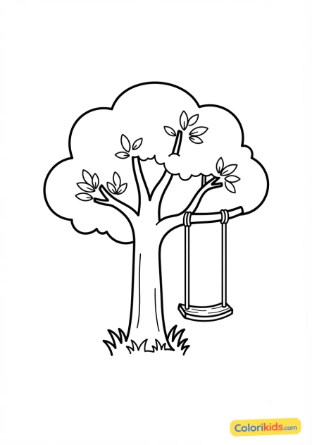 Coloriage à imprimer : arbre avec une balançoire