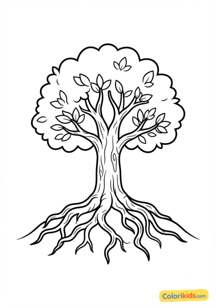 Coloriage à imprimer : arbre avec des racines apparentes