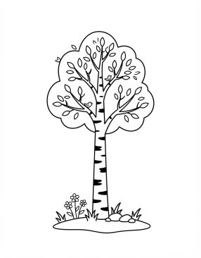 Coloriage Bouleau avec son écorce blanche