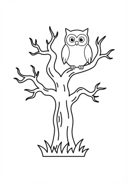 Coloriage Arbre mort avec une chouette