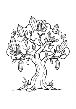 Coloriage Arbre fantastique avec des cristaux