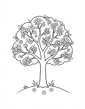Coloriage Arbre en fleurs au printemps