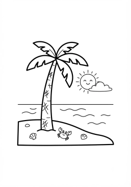 Coloriage Palmier sur une plage tropicale