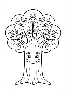 Coloriage Arbre avec un visage dessiné dans le tronc