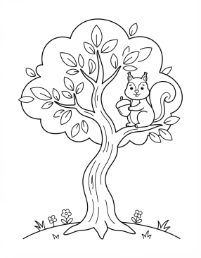 Coloriage Arbre avec un écureuil