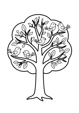 Coloriage Arbre avec des oiseaux dans les branches