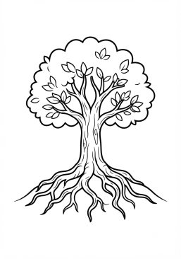 Coloriage Arbre avec des racines apparentes