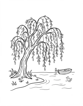 Coloriage Saule pleureur au bord de l'eau