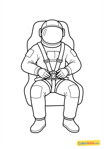 Coloriage à imprimer : astronaute s'attachant dans son siège de lancement avant le compte à rebours